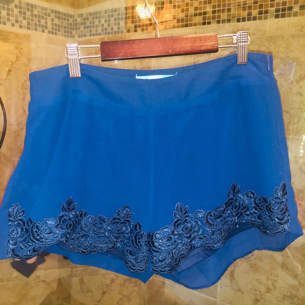 Blue Shorts with Lace Detailing